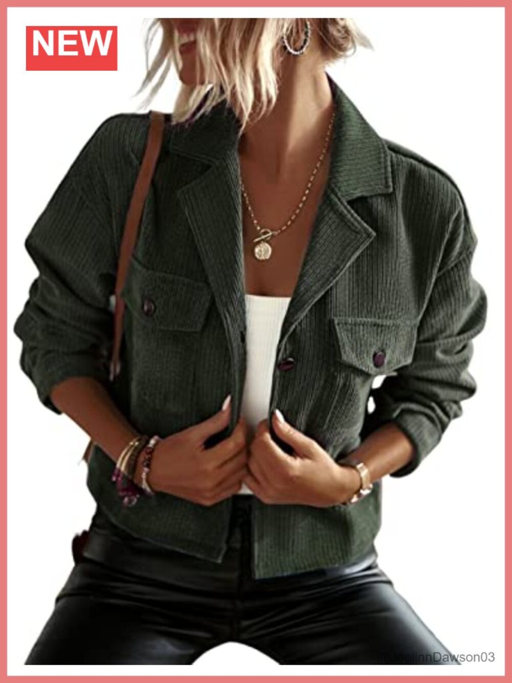 Women's Corduroy Cropped Shacket Casual Loose Fit Button Down Jacket